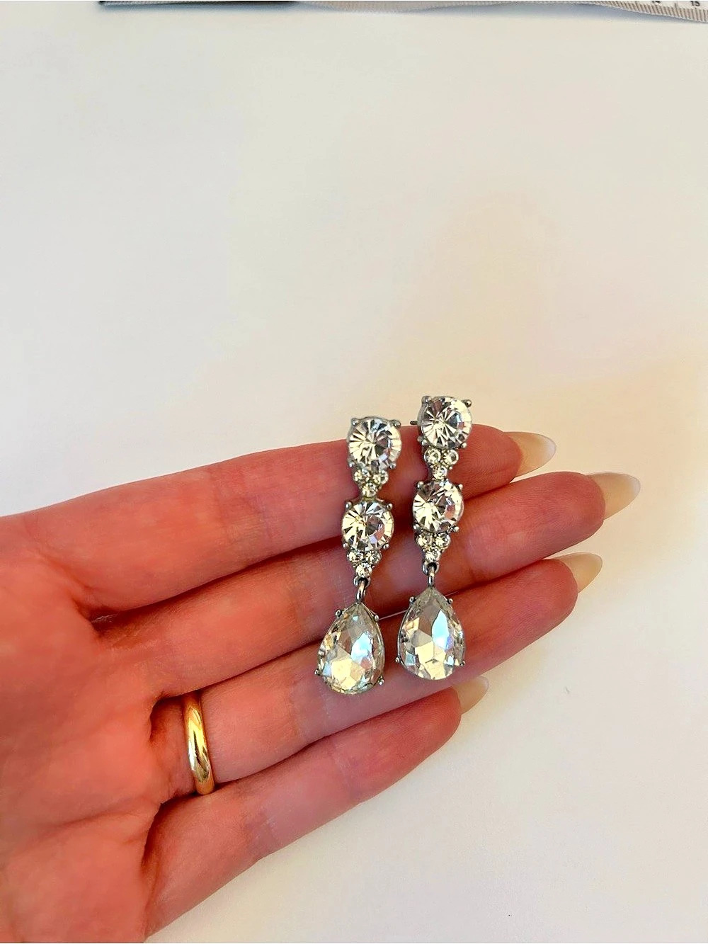 Crystal Drop Earrings in Silver Like New